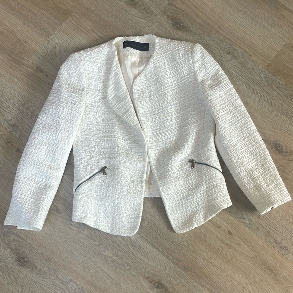Zara Cream Textured Women's Blazer